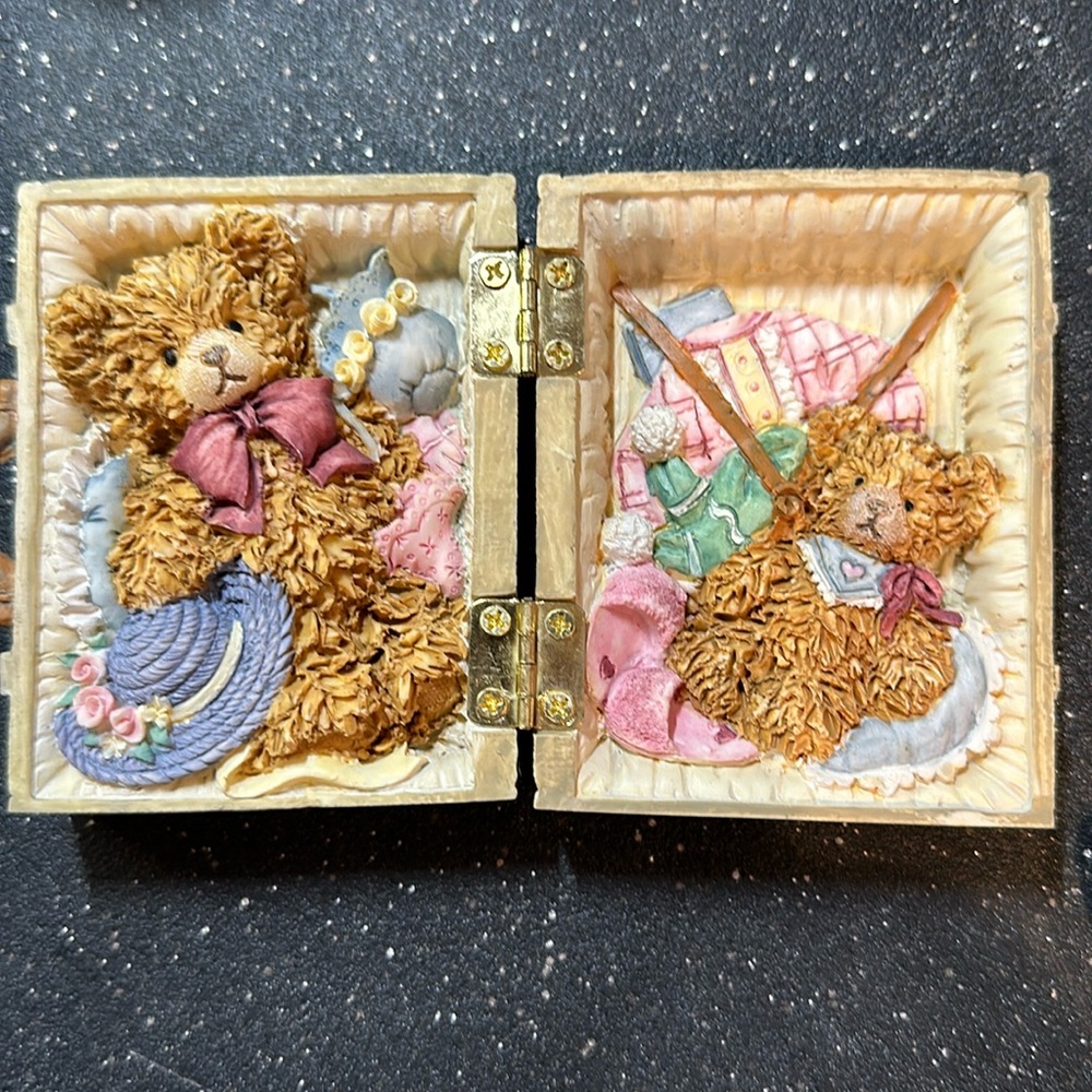 Teddy Bear Hinged Trinket Box in Brown and Pink